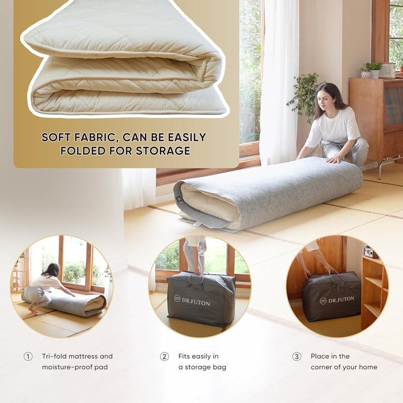 DR.FUTON Japanese Floor Futon Mattress Traditional Cotton Shikibuton Foldable Roll Up Bed Queen - Image 4